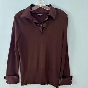 Anne Klein Chocolate Brown Multi-media Long Sleeve Top